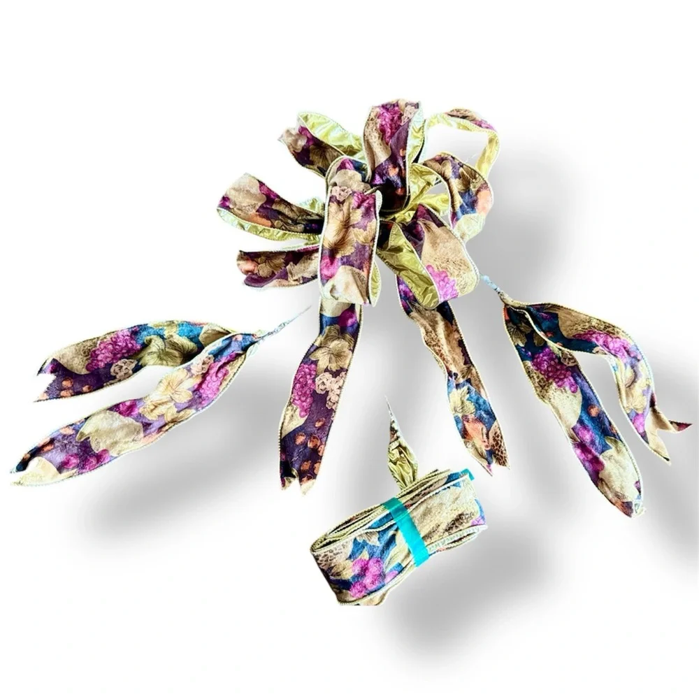 CUSTOM Gold Plum Floral Wired Bow Ribbon Set Floral Arrangement Gift Bows Wreath